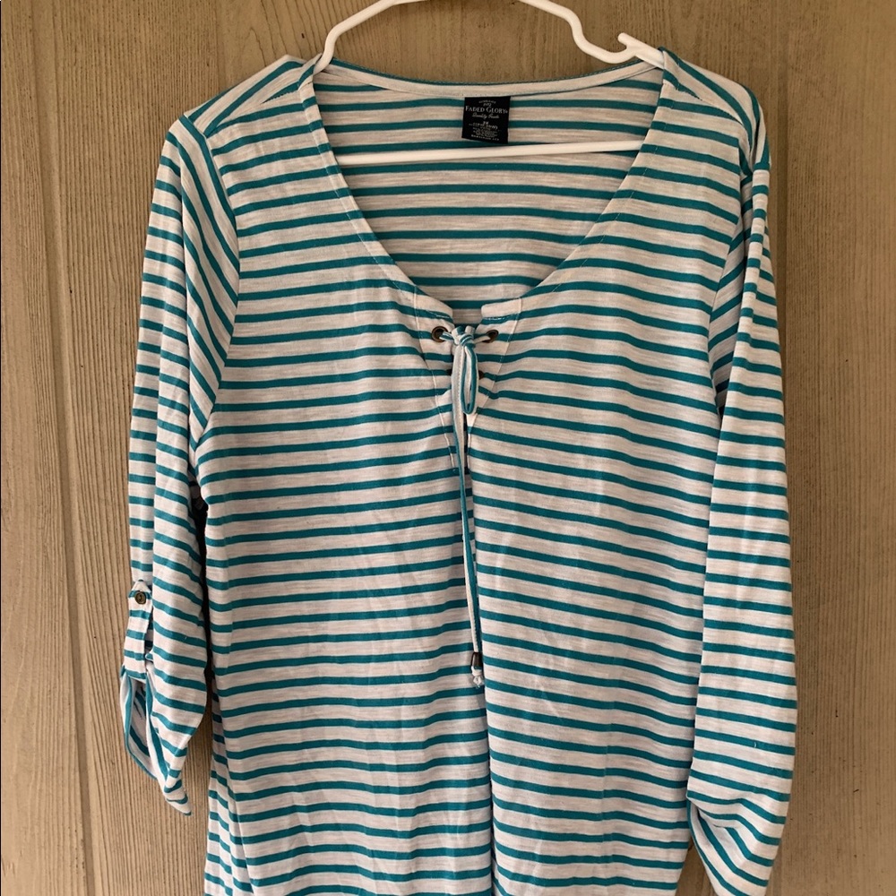 Faded Glory Grey & Green Stripe long Sleeve Sz 2X